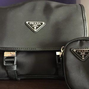 Prada Re-nylon Saffiano Leather Shoulder Bag With Matching Pouch
